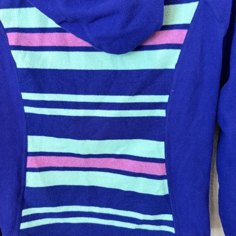 The North Face Girls Blue Purple Stripe Full Zip Fleece Hooded Jacket - Size M
